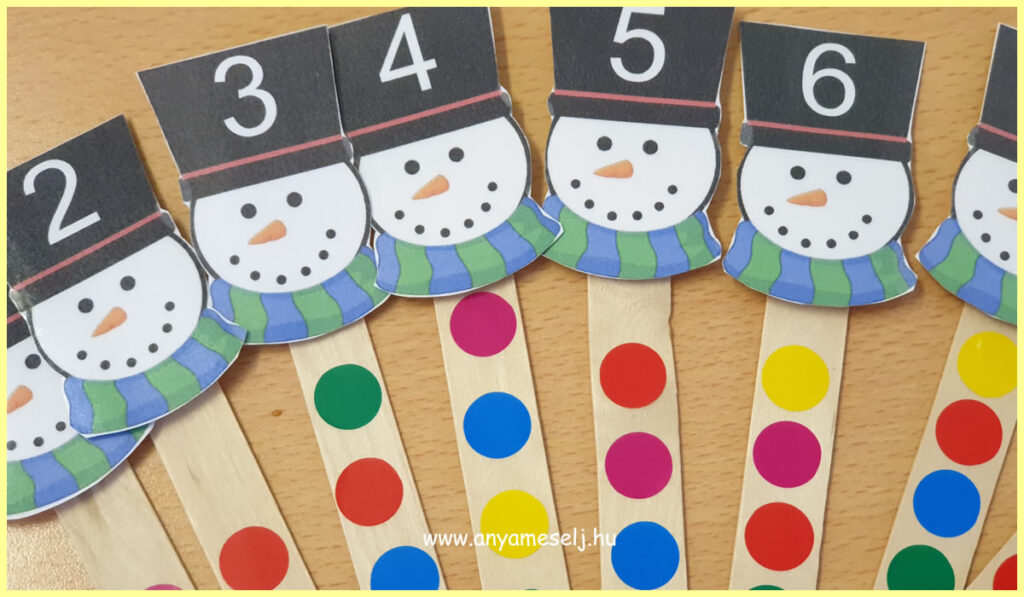 Hóember számoló - otthon elkészíthető játék ovisoknak - kész hóemberek