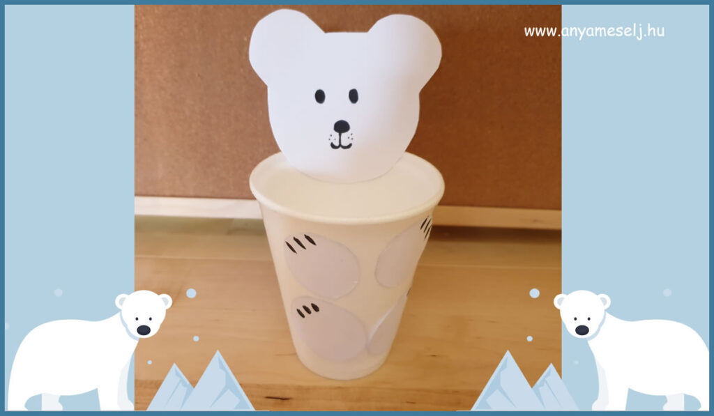 Sarkvidék hete - 4. nap - jegesmedve etető - logopédiai játék - pohár